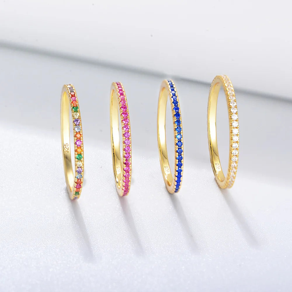Hot Selling S925 Sterling Silver Colored Zircon Full Diamond Ring Women's Fashion Temperament Ring Jewelry