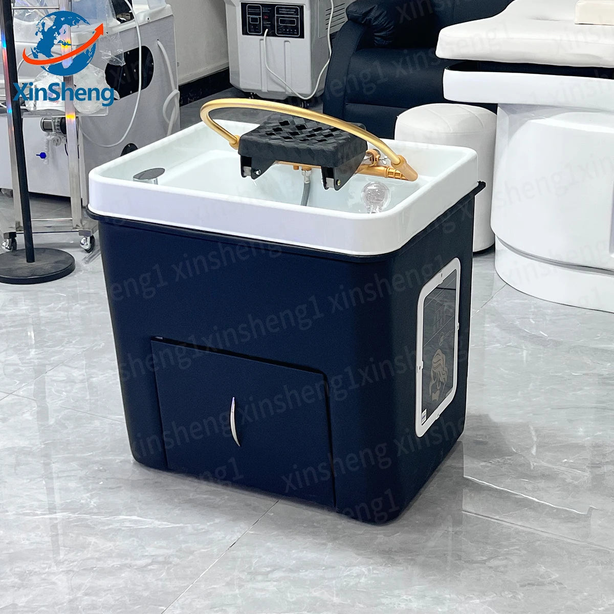 Professional PU Leather Commercial Steamer Hair Washing Chair Modern Spa Head Water Therapy Thai Massage Shampoo Bed Storage