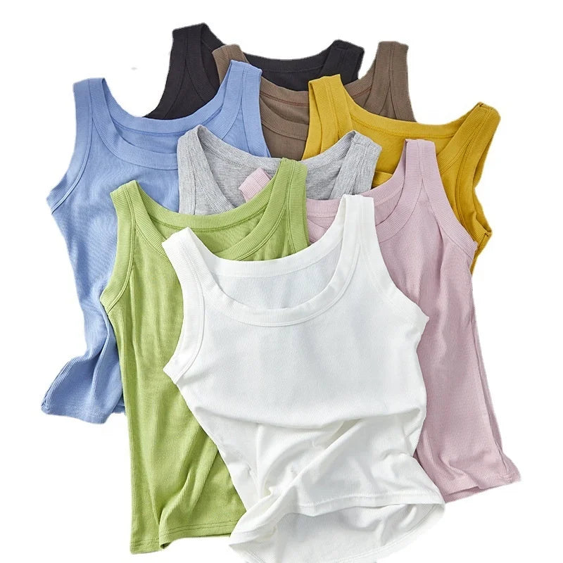 Wholesale Women'S Modal Crop Tops Sleeveless Tank Top Summer Casual Women Pullover Slim Sleeveless O-Neck Knitted Vest