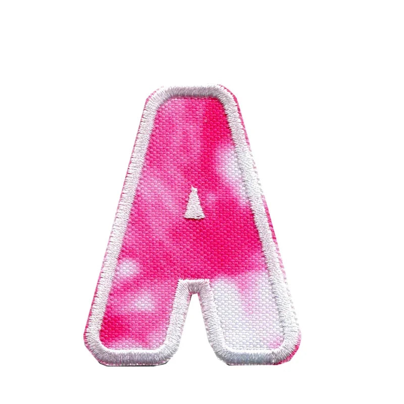 Hot Sale Pink and White Tie Dye/Plangi 3D Embroidery Iron-On Patches Custom Garment Use Twill Fabric