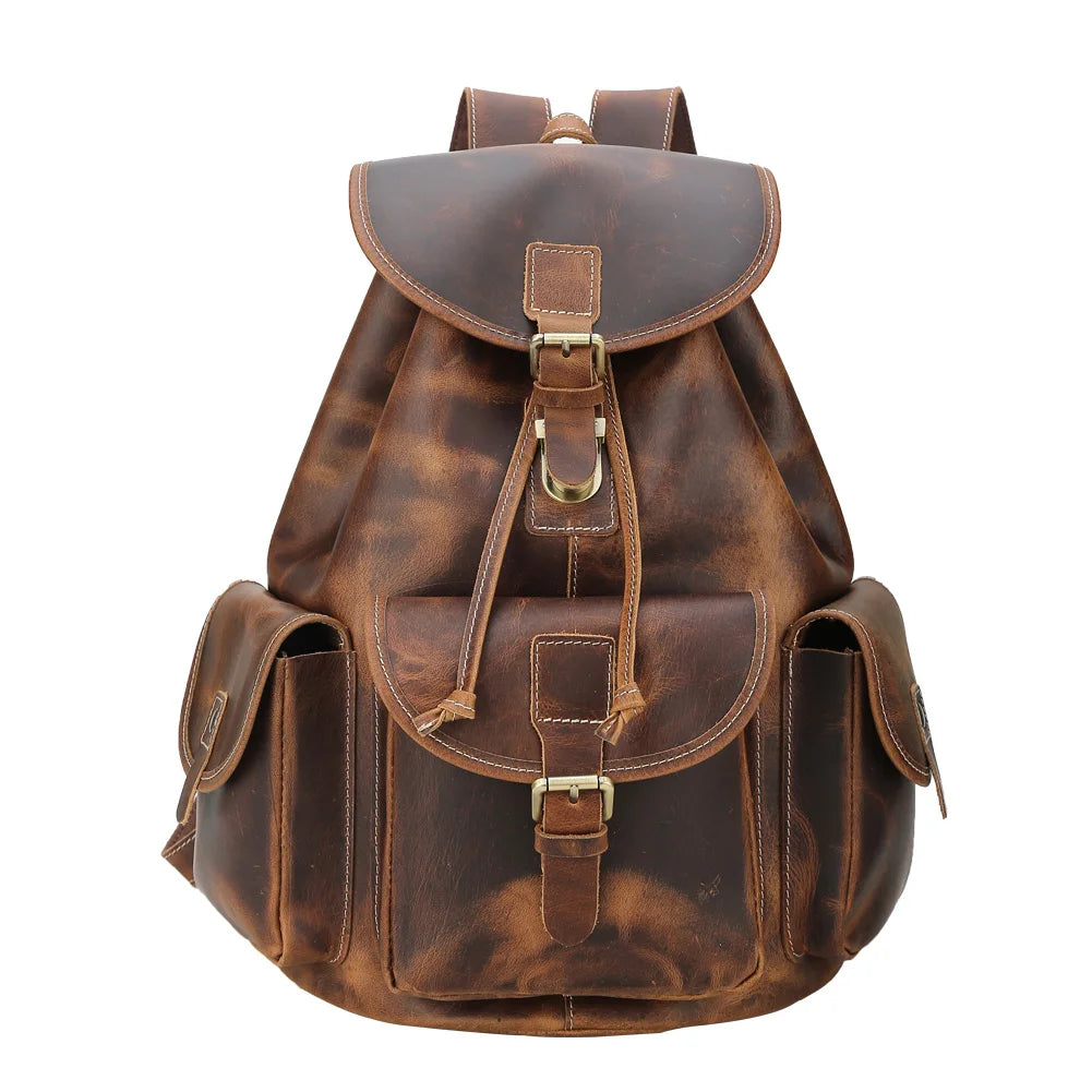 Tiding Guangzhou Wholesale Factory Vintage Cowhide Leather Custom Color Day Backpack Daypack Genuine Leather Unisex Backpack