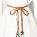 Vintage Casual Ladies Custom Knitted Belts with Waxed Rope and Wooden Beads Designer Woven Clothing Accessories