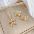 2023 Real 18k Gold Plated Stainless Steel Necklace Jewelry 925 Silver Post Quality Diamond Zircon Butterfly Earring Necklace Set