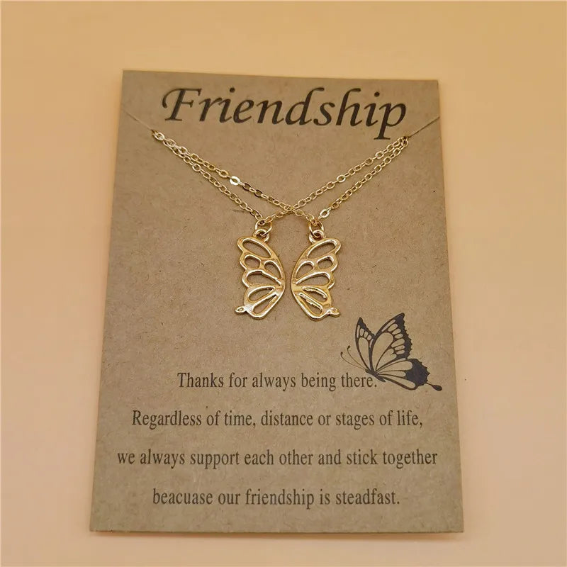 2Pcs/Set Fashion Best Friend Butterfly Necklace for Women Friendship Necklace Card Clavicle Chain Pendant Valentine Day Gift