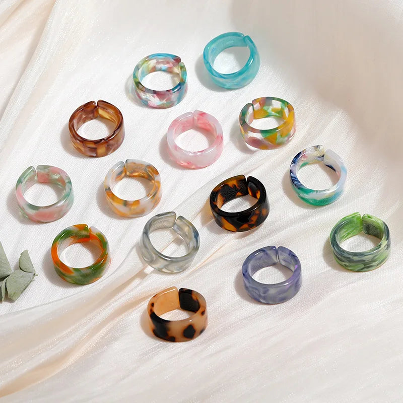 Acrylic Finger Jewelry Transparent Resin C Shape Rings Colorful Acetate Ring for Women Party