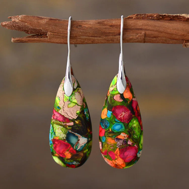 Fashionable Bohemian Style Natural Water Drop Emperor Stone Earrings Gold Plated Pendant Earrings for Women for Parties