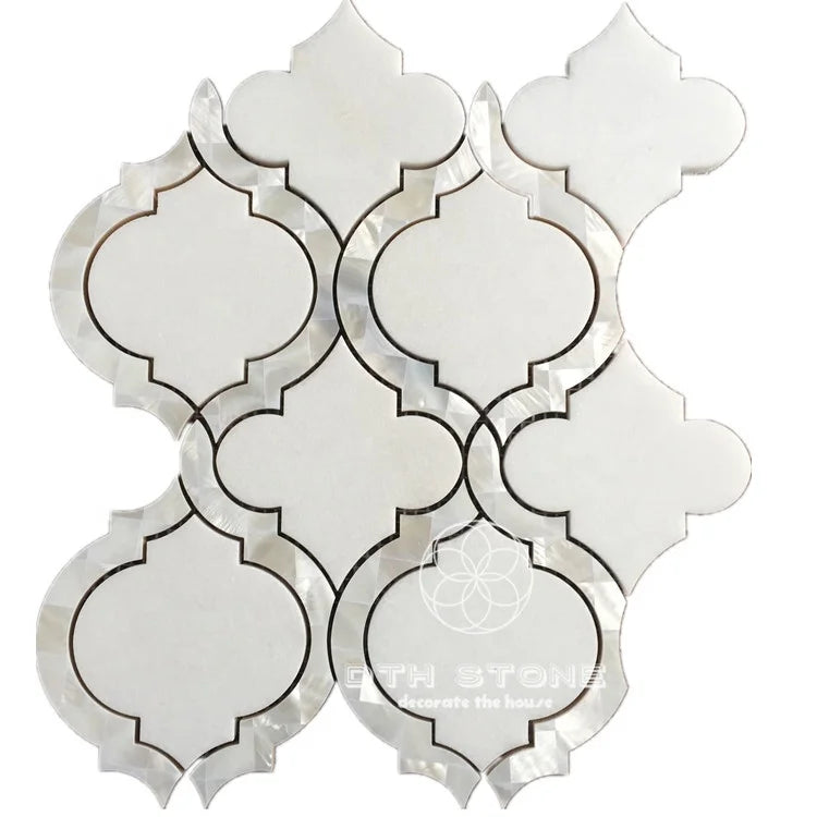Silver White Premium Modern Grade Parquet Lantern Shell Mosaic Marble Stone Arabesque Tile Mother Interior Wall Hotels 10mm