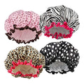 Custom Designer Double Waterproof Layers Elastic Reusable Bathing Hair Ladies Spa Salon Leopardo Shower Caps for Women