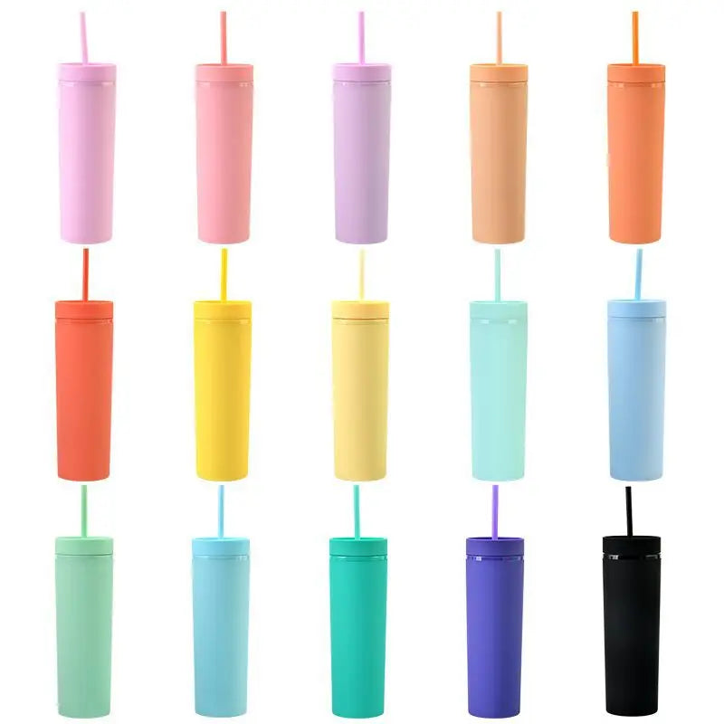 High Quality Eco-Friendly 16 oz Skinny Plastic Matte Tumbler with Lid and Straw Boiling Water Applicable Business Gift