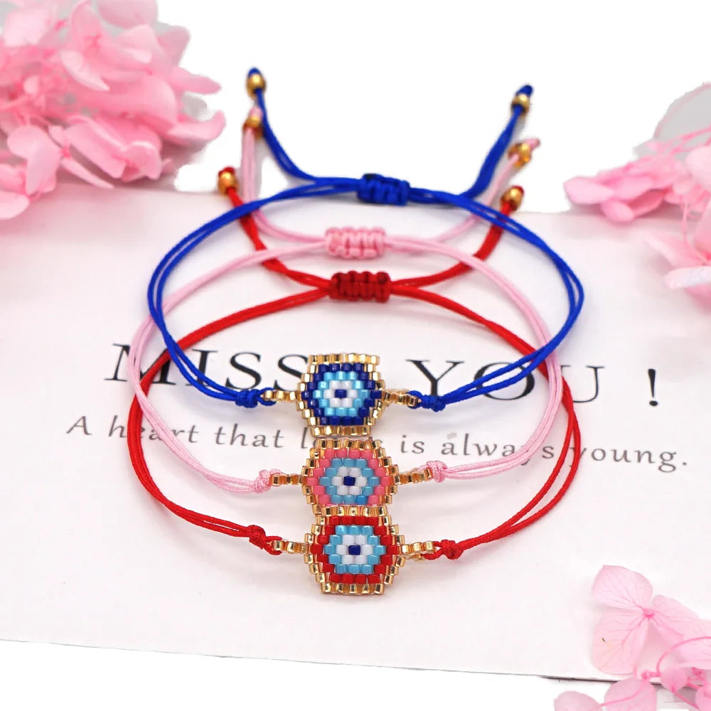 Go2BoHo Handmade Woven Evil Eye Bracelet for Women Red String Thread With Miyuki Seed Beads Pearl Fashionable Colorful Jewelry