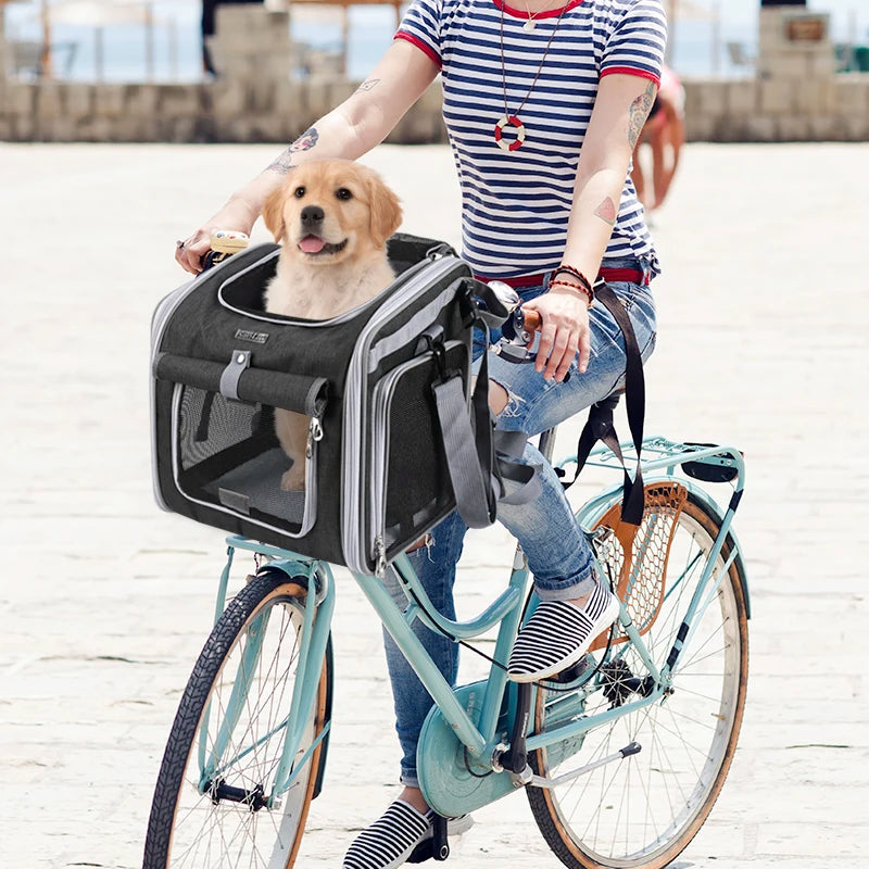 Functional Pet Bicycle Portable Backpack Expandable Soft-Sided Pet Carrier Backpack for Convenient Outdoor Travel