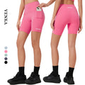 Women's High Waist Front No T Line Gym Fitness Cycling Shorts Butt Lifting Yoga Sports Shorts Leggings With Side Pocket for Girl