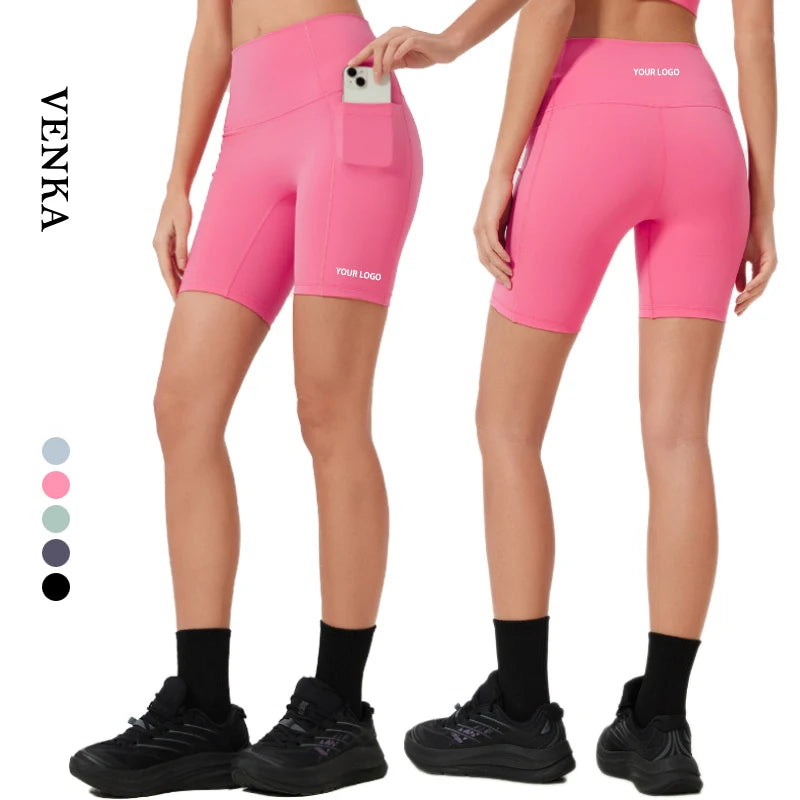 Women's High Waist Front No T Line Gym Fitness Cycling Shorts Butt Lifting Yoga Sports Shorts Leggings With Side Pocket for Girl