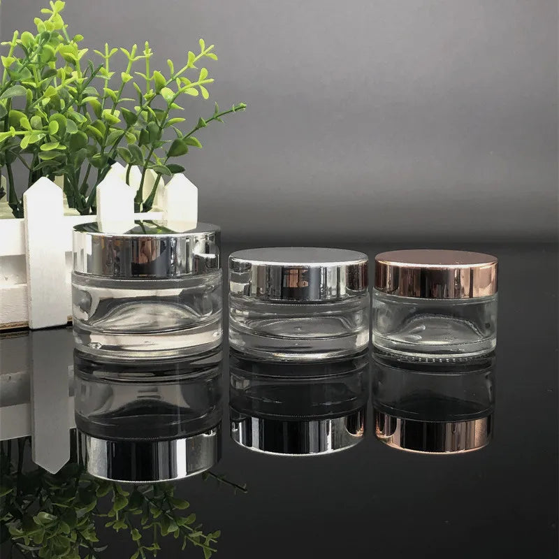 Luxury 1oz 2oz 4oz 8oz Clear Transparent Empty Face Cream Container Cosmetic Glass Jar with Rose Gold Metal Lid