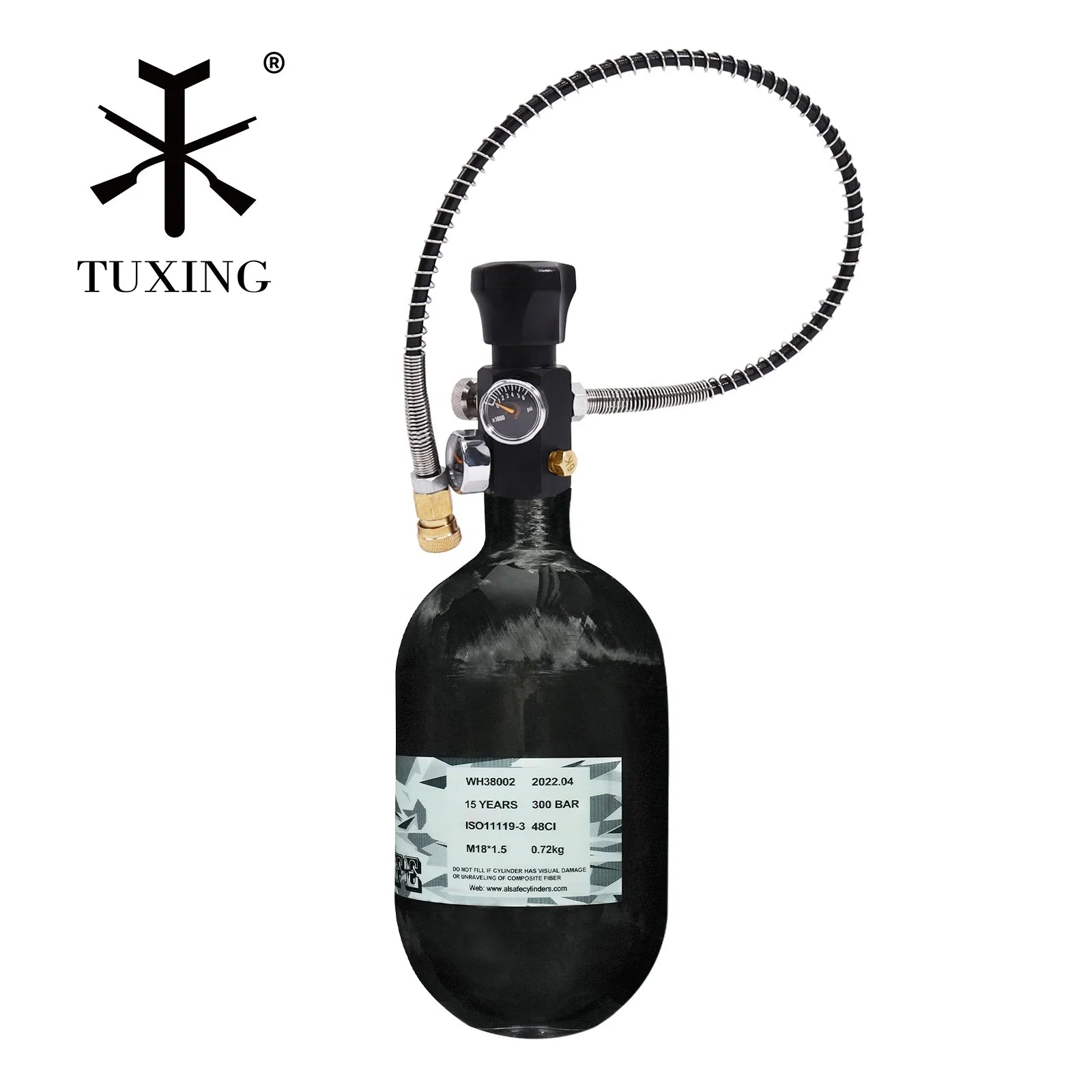 TUXING CE OEM 0.8L 4500Psi 300Bar 30Mpa Portable High Pressure Hunting PCP Paintball Game Gas Cylinders Carbon Fiber Air Tank