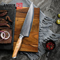Amber 8 Inch Professional Olived Wood Handled High Carbon Steel Chef Knife with Japanese Vg10 Super Steel Core