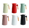New Arrival Nordic Style 1L Double Wall Vacuum Glass Inner Plastic Portable Water Kettle Wooden Handle Coffee Pot 6-12 Hours