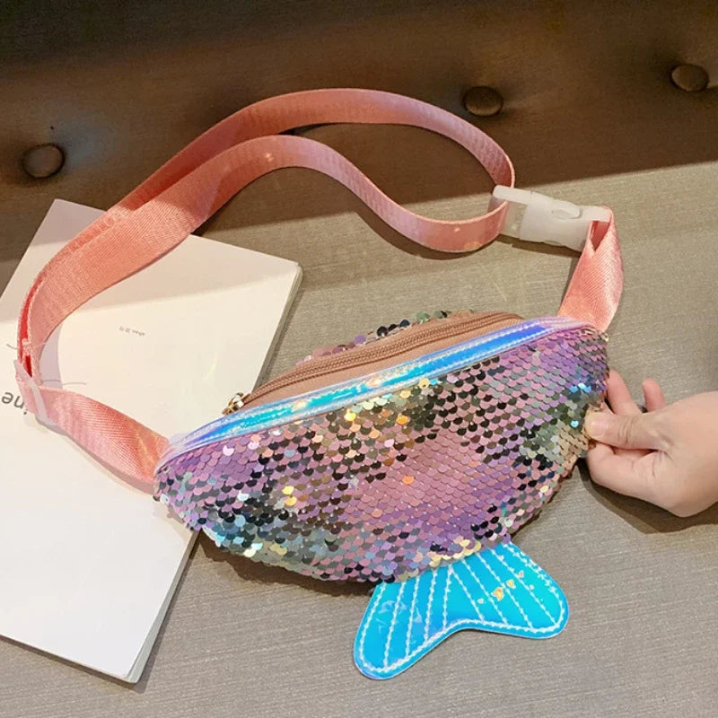 Cute Creative Children's Small Shoulder Bag Fashion Sequin Fishtail Girls Waist Pack Wallet Princess Chest Bags Handbags Gifts