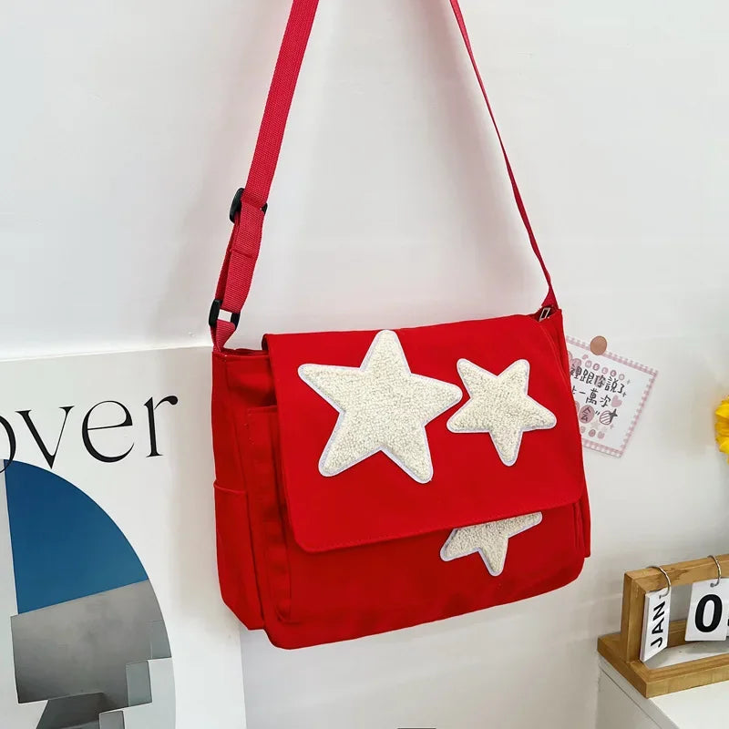 Fashion Large Capacity Women's Messenger Bags Simple Commute Female Canvas Star Shoulder Bag College Girls Book Tote Handbags