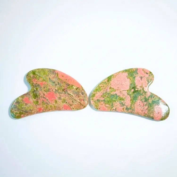 HUIYING Custom Private Label Crystal Pink unakite Jade Face Gua Sha Scraper Board of Natural Stone Guasha Face Massager