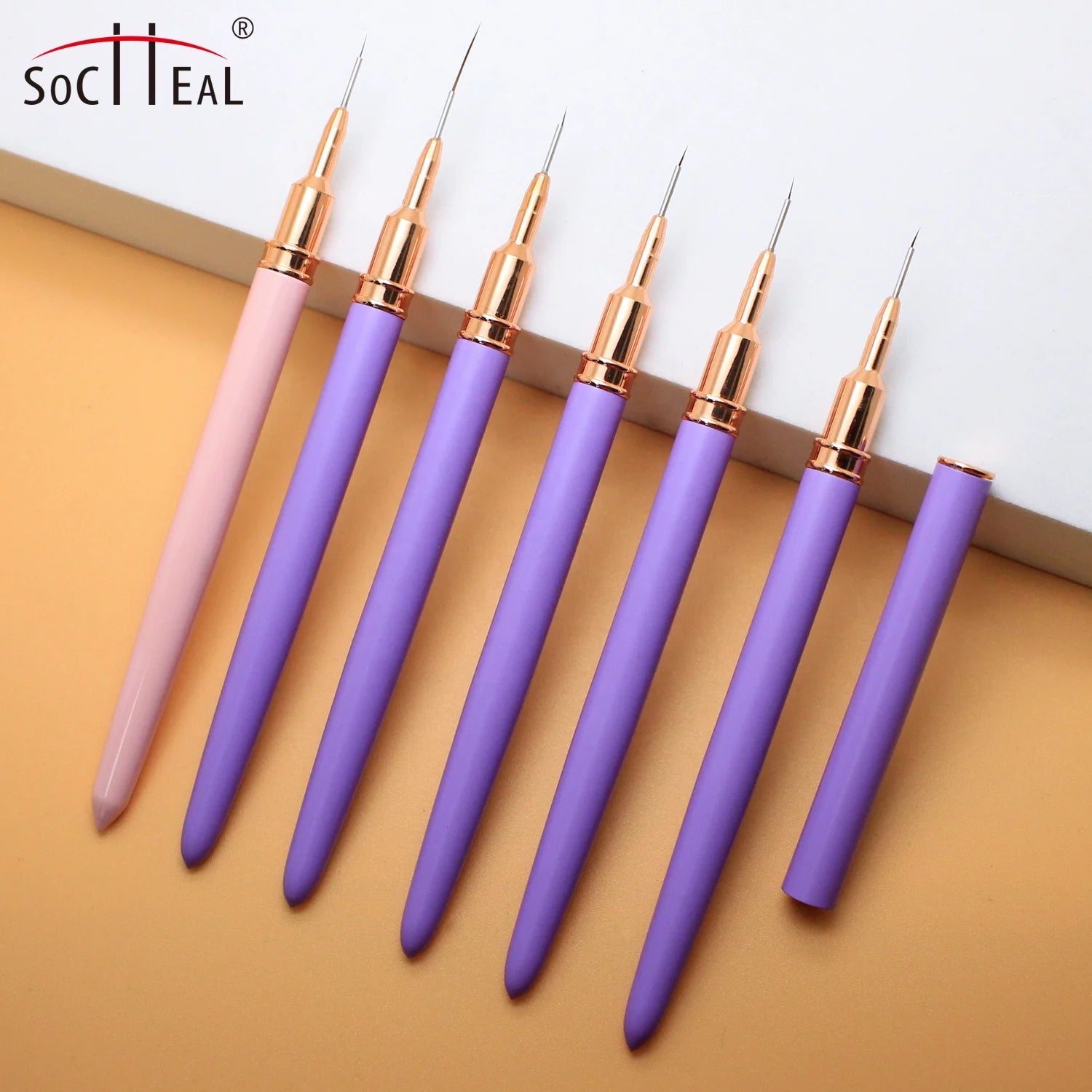 Professional Luxury Thin Custom UV Gel Nail Liner Brush Set Private Label Nylon Nail Art with Metal Handle Crimped Ferrule
