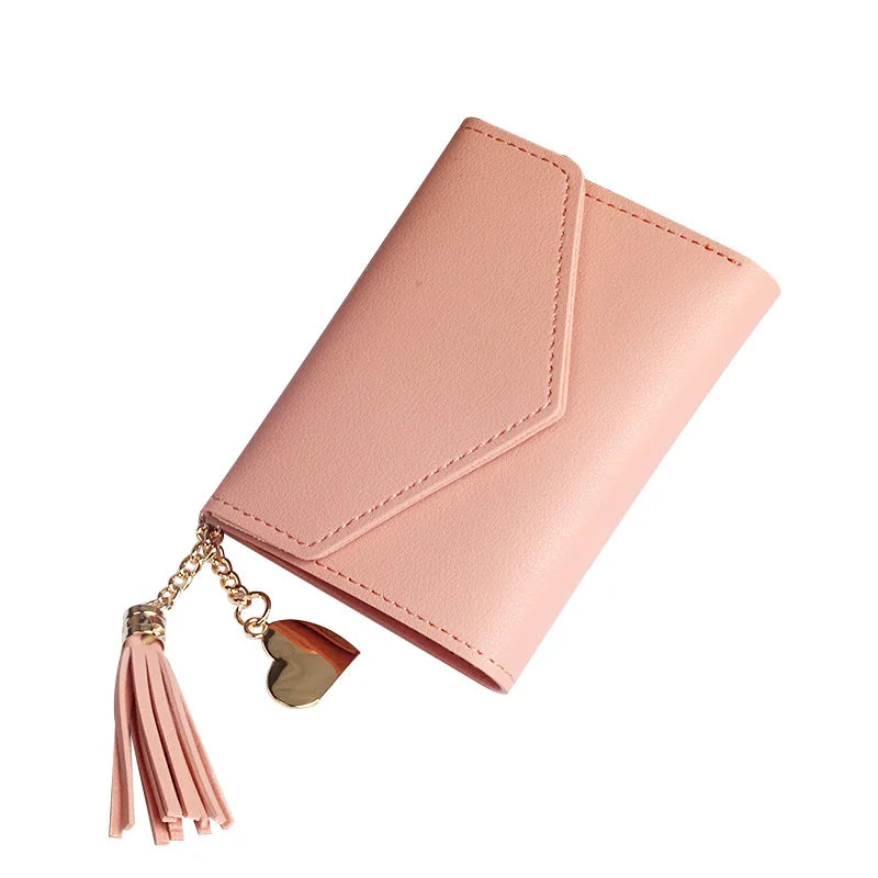 2023 Factory Hot Sales Custom Women Lychee Pattern  Short Tassel Wallets Cards and  Wholesale Slim Wallet