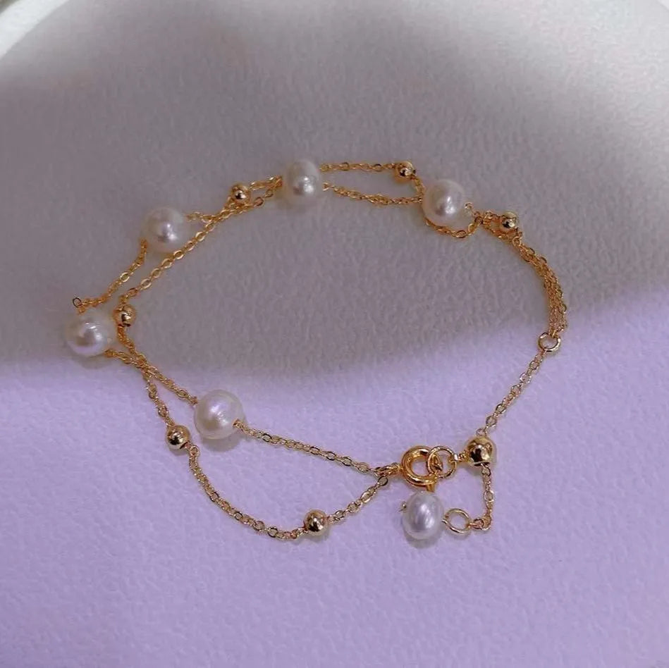 Natural 6-7mm Freshwater Near Round Flawless Potato Pearl Bracelet Starry Sky 1 Piece Fashionable Girl's Bracelet