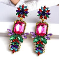 New Trendy Statement Rainbow Colorful Full Rhinestone Crystal Big Drop Earrings Geometric Long Rectangular Earrings Female