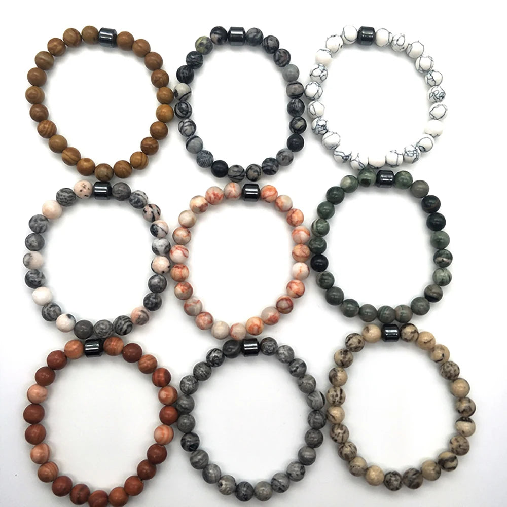 Fashion Jewelry Pulsera De Piedra Bead Gallstone Wood Grain Stone Man Women Natural Stone Bracelets