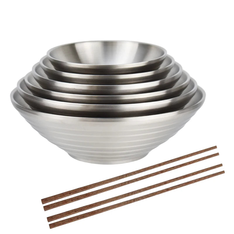 Restaurant Unbreakable Salad Bowl 18/8 Stainless Steel Ramen Pho Bowls Set Noodle Soup Bowls