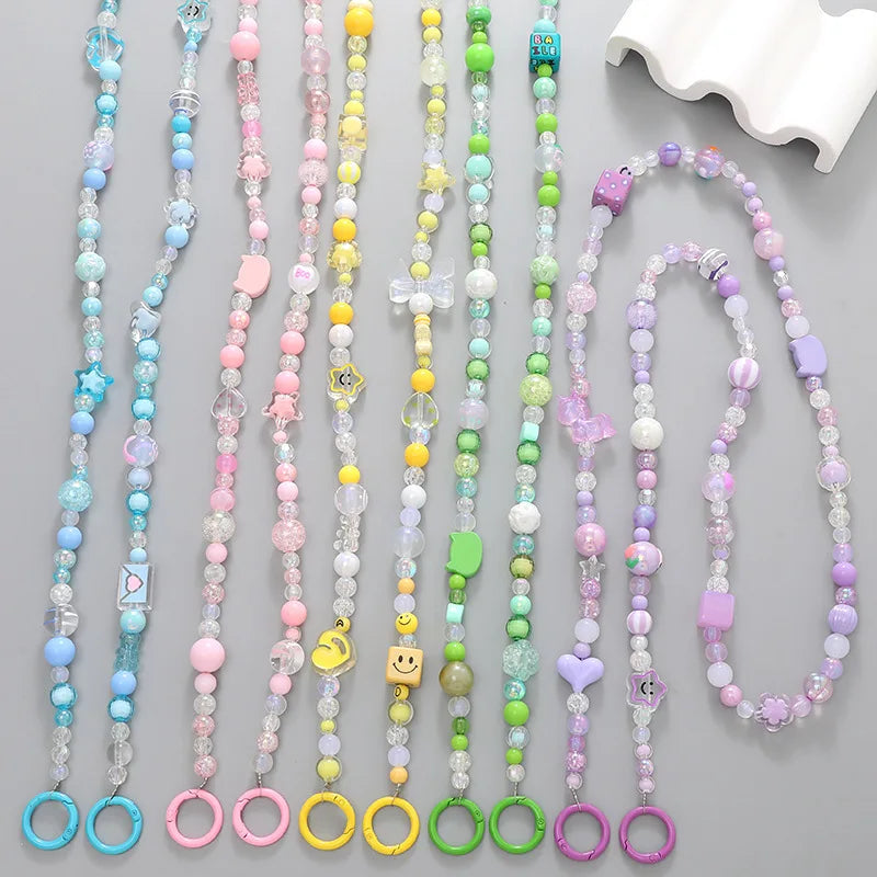 Wholesale Fashion Phone Chain Strap Acrylic Handmade Beads Mobile Phone Chain Phone Beaded Chain Charm Lanyard Wrist Strap