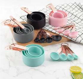 8PCS Set Stainless Steel Handle Kitchen Tools Rose Gold Measuring Cups and Spoons with Copper Plating Everyday Use