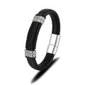 Wholesale Man Leather Jewelry Genuine Cowhide Leather Bracelet Stainless Steel Leather Braided Bracelet for Man