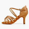 Professional Latin Dance Shoes Medium High Heel Satin Soft Sole Rumba Cha Dance Shoes for Female Adult