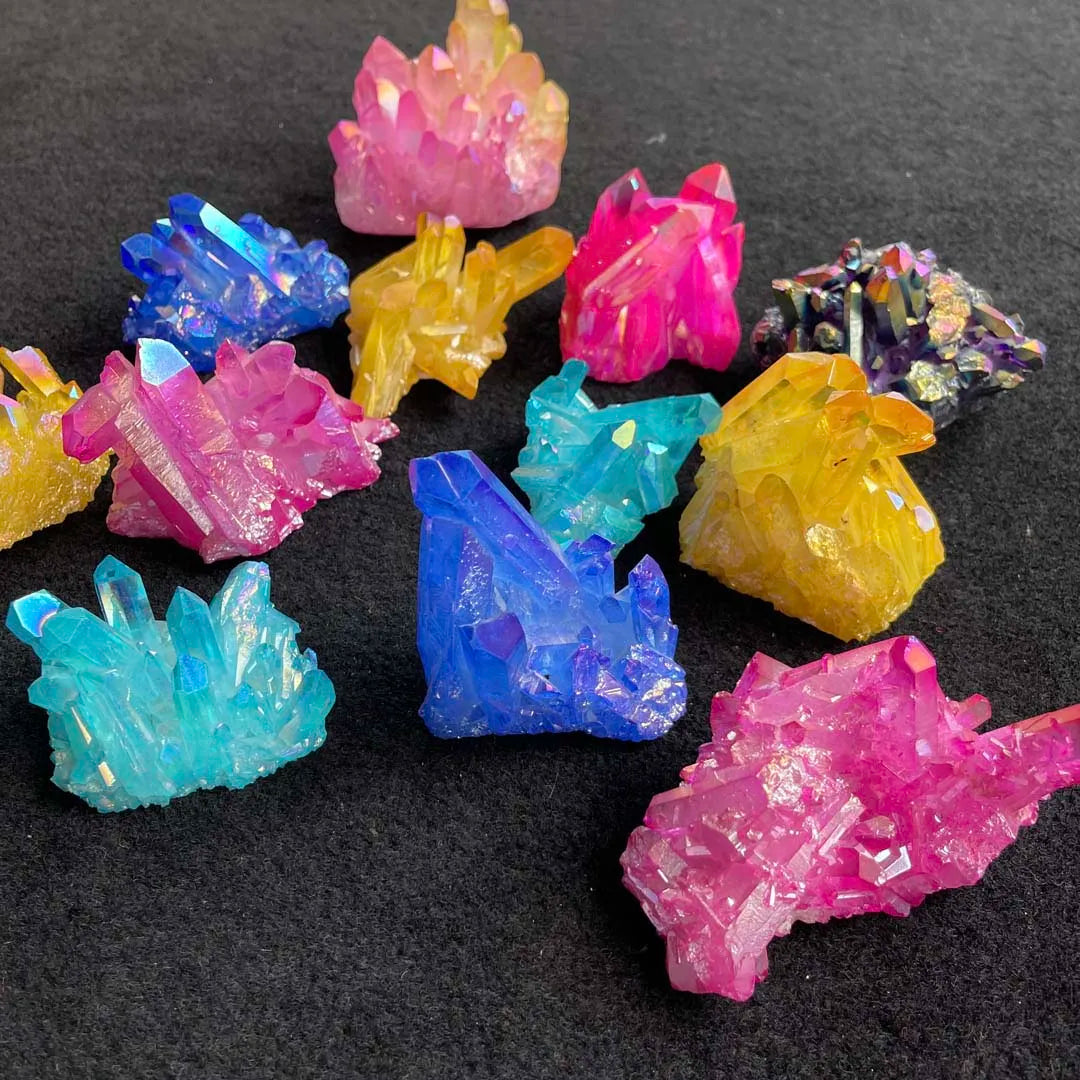 Iridescent Electroplating Aura Crystal Cluster Natural Rock Chakra Rainbow Angel Quartz Love Theme Fashion Trend Wedding Gift