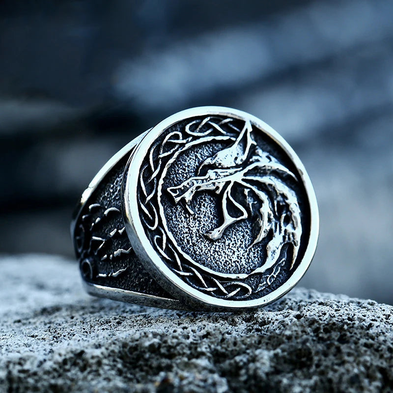 OAHLAN Wholesale Fashion Jewelry Nordic Viking Celtic Knot Wolf Head Stainless Steel Rings for Men