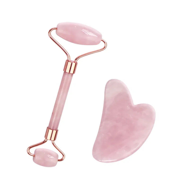 Facial Massager Tool Rollers Set Heart-shaped Pink Crystal Scraping Board Jade Facial Massage Roller Gua Sha