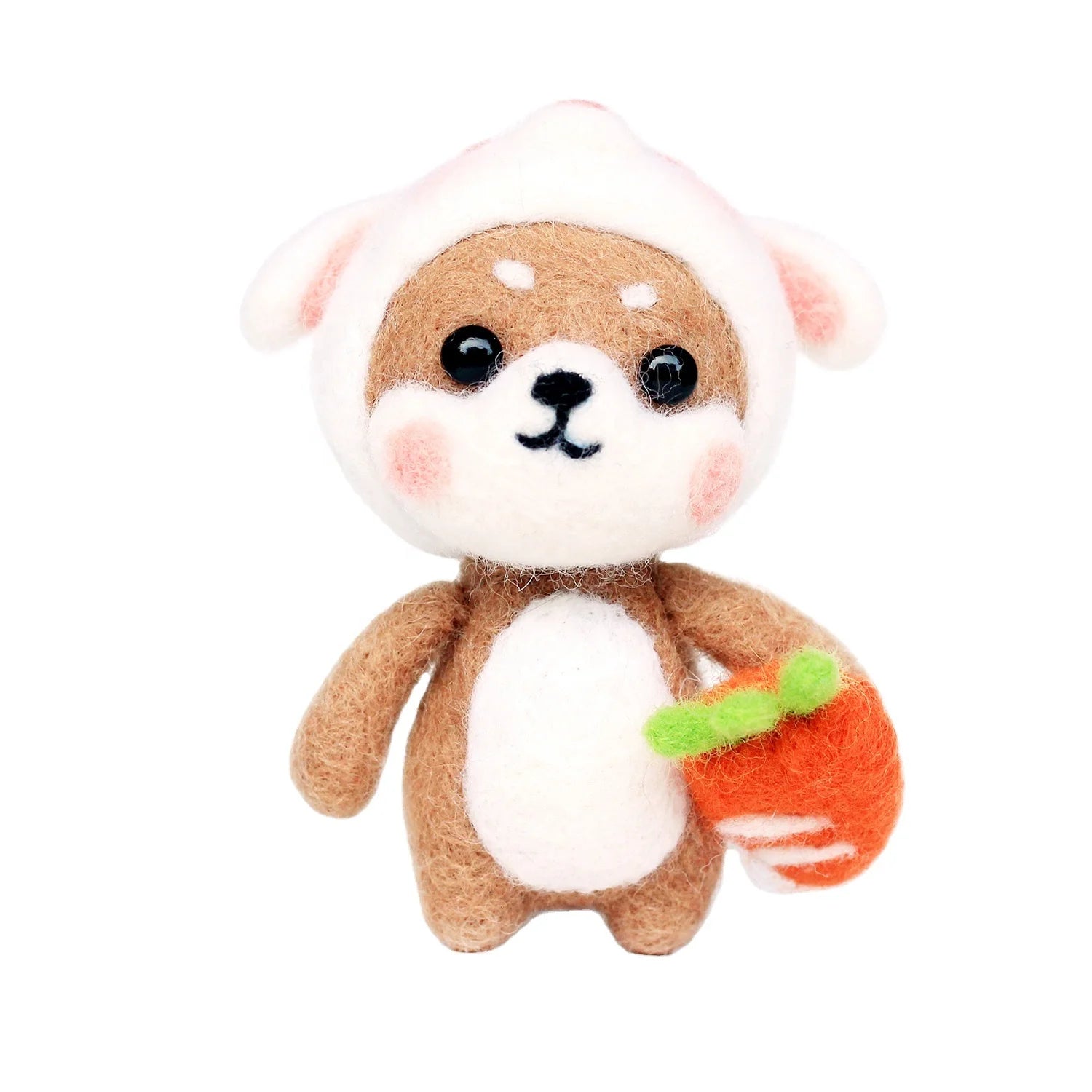 Customized Cute Needle Felted 3D Rabbit Shiba Inu Dog with Carrot Novelty Gifts Supply Set Wool Felting DIY Kit