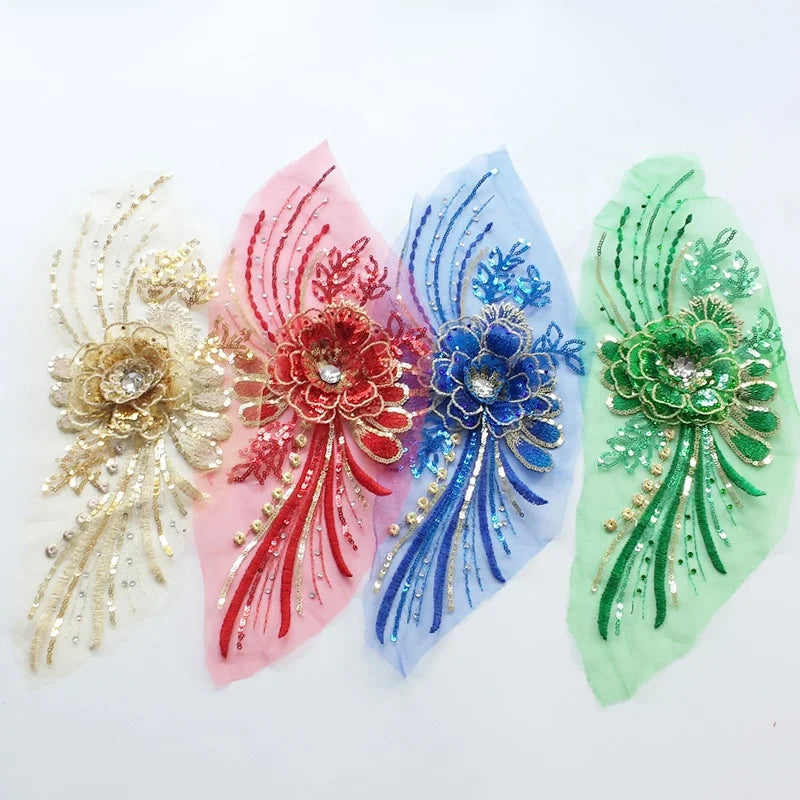 Wedding 3d Flower Embroidered Mesh Lace Sequined Applique Flower Wholesale LT2286A