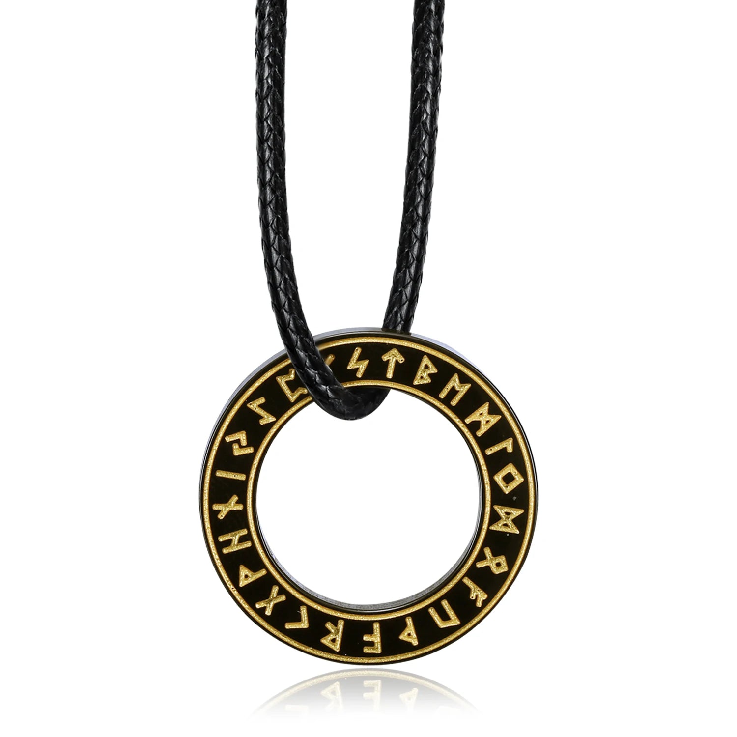 Custom Fashion Jewelry 316 Stainless Steel Engraved Gold Circle Letter Viking Rune Necklace for Men Women