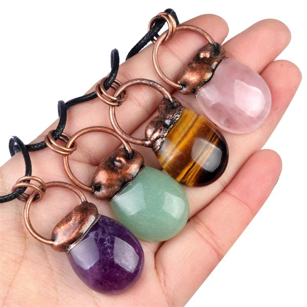 Vintage Bohemian Bib Necklace for Women Natural Stone Healing Crystal Pendant Amethyst Rose Quartz Tiger Eye Drop Shape Heart
