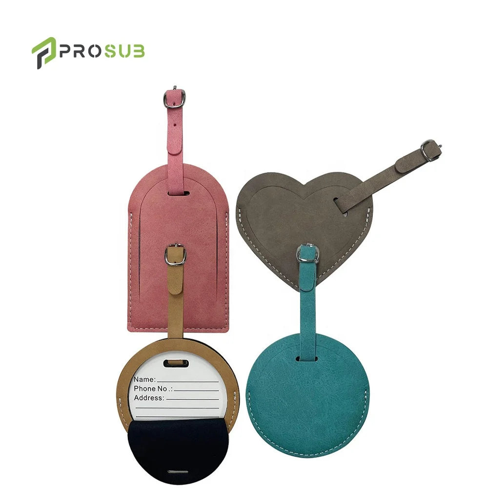 Prosub Custom Blank Sublimation Luggage Labels Travel Name Tag Double Sided Printing PU Leather Sublimation Luggage Tags