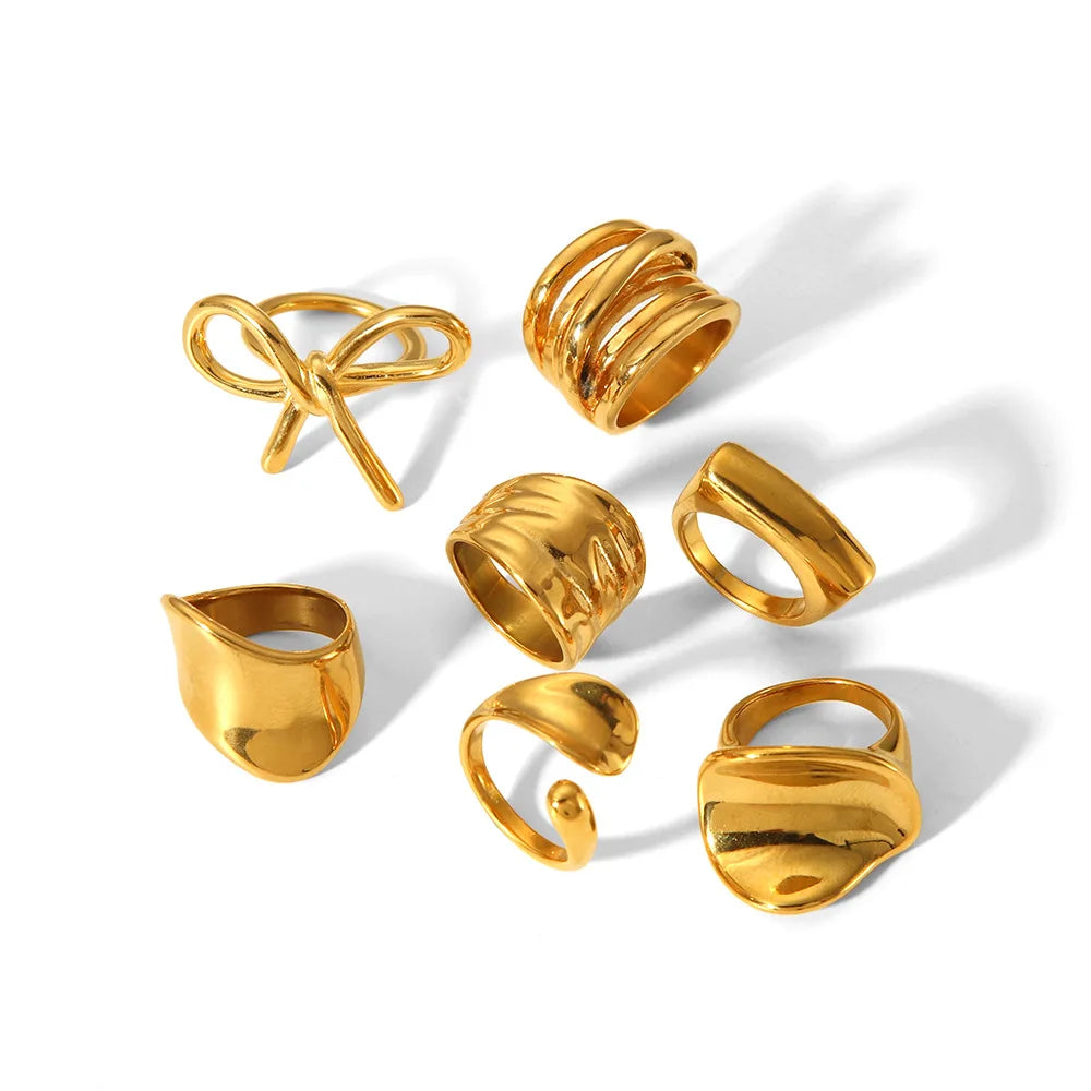 Vintage Waterproof Hypoallergenic Factory Direct Sale Many Style Stainless Steel Irregular Chunky Finger Ring Sets
