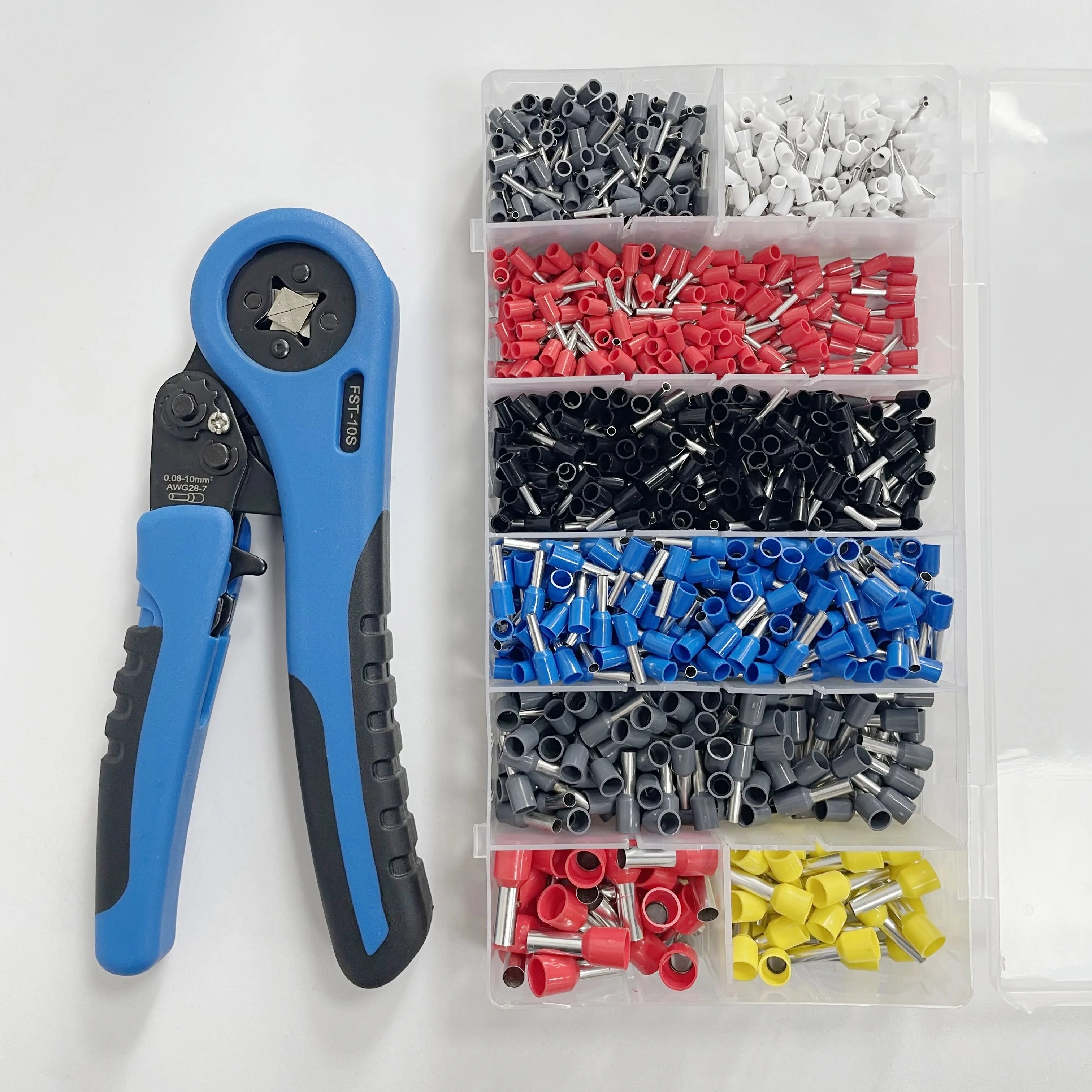 FST-10S 0.08-10mm2 Steel Plastic Molded Wire Hand Crimping Tool Crimper Plier Kit 1250 PCS Insulated Terminal Blocks Wire OEM