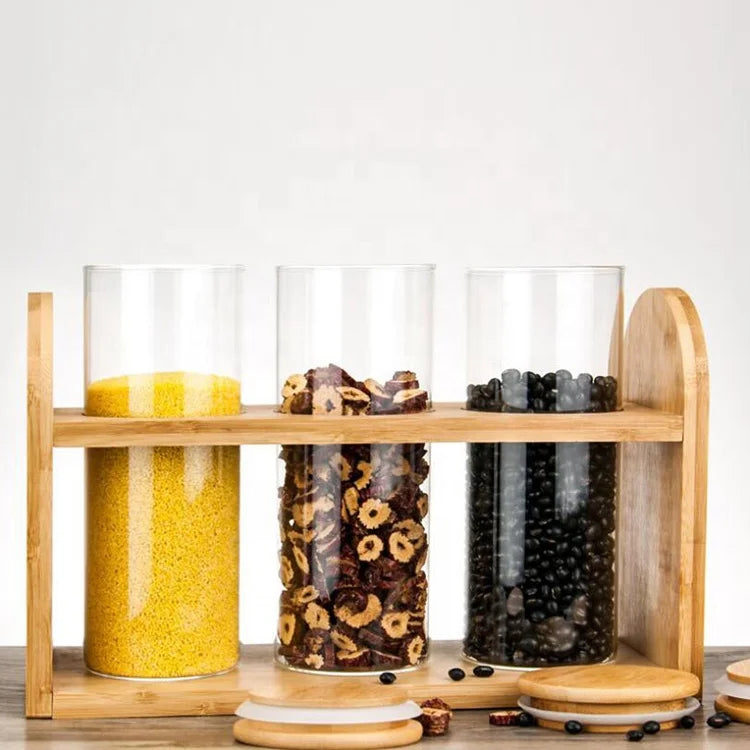 Factory Supplied Decorative Glass Spice Condiment Airtight Food Storage Glass Jar Set