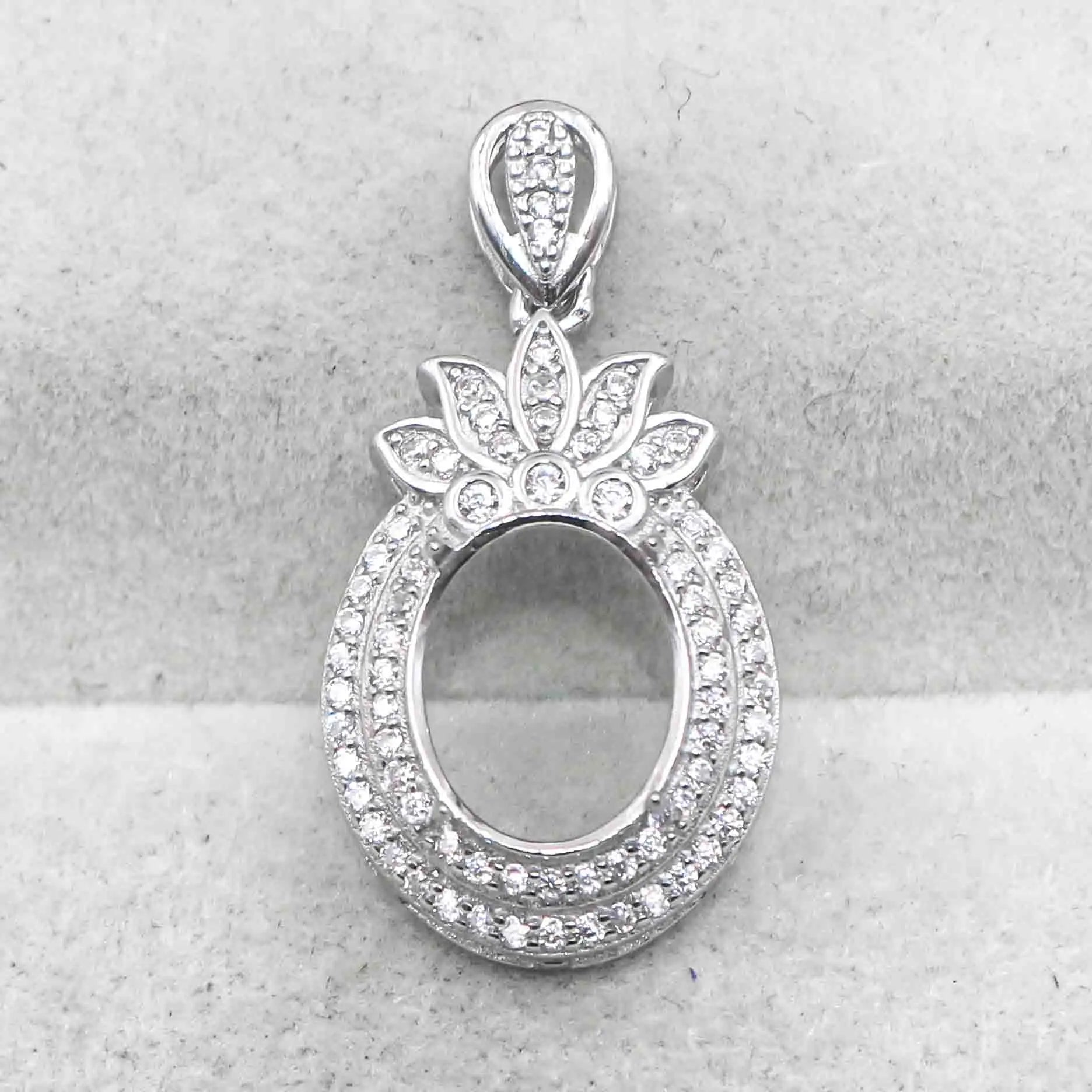 Sterling Silver 9*11mm Semi Mount Pendant Empty Frame Blank Support Setting S925 Base Holder Without Center Stone for DIY Inlay