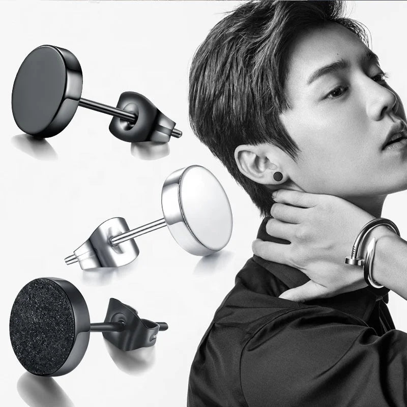 retail store butterfly clasp round plate frosted ear stud sand surface hip hop ear jewelry for men and women