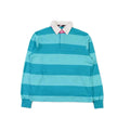 Unisex Light Blue White Stripe Long Sleeves 100 Cotton Vintage Rugby Polo Shirt