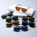 Private Label Fashionable Sun Glasses Small Rectangle Frame  Leopard Blue Lens Flat Top Polarized Shades UV400 Sunglasses