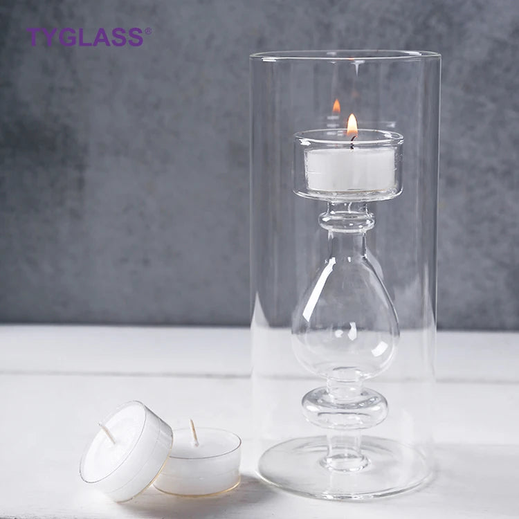 TYGLASS High Borosilicate Crystal Candle Holders Hot Sale Cylinder Jars for Wedding Home Decoration